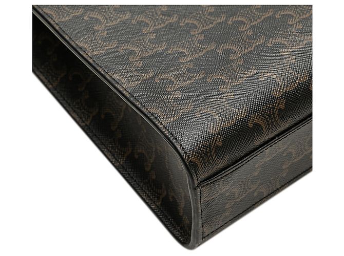 Céline Cabas vertical en toile enduite Triomphe petit modèle marron de Celine Marron foncé - vue 7