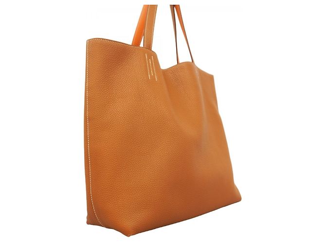 Borsa Tote Hermès Double Sens 45 D'oro Arancione - vista 2