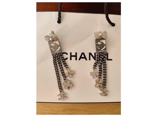 Orecchini pendenti Chanel acciaio argento Silver hardware - vista 2