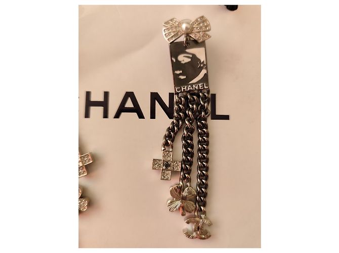 Orecchini pendenti Chanel acciaio argento Silver hardware - vista 3
