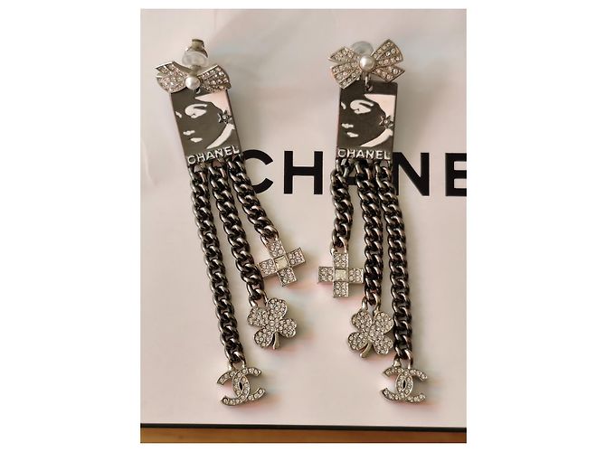 Orecchini pendenti Chanel acciaio argento Silver hardware - vista 5