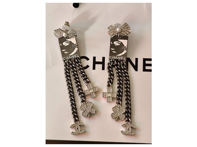 Orecchini pendenti Chanel acciaio argento Silver hardware - vista 6