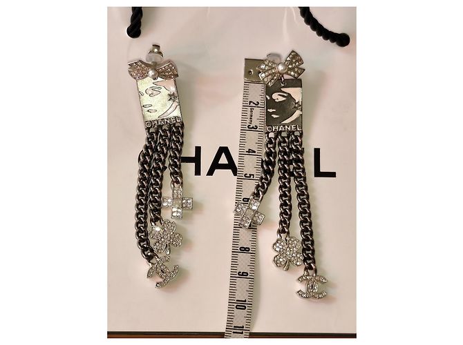 Orecchini pendenti Chanel acciaio argento Silver hardware - vista 8