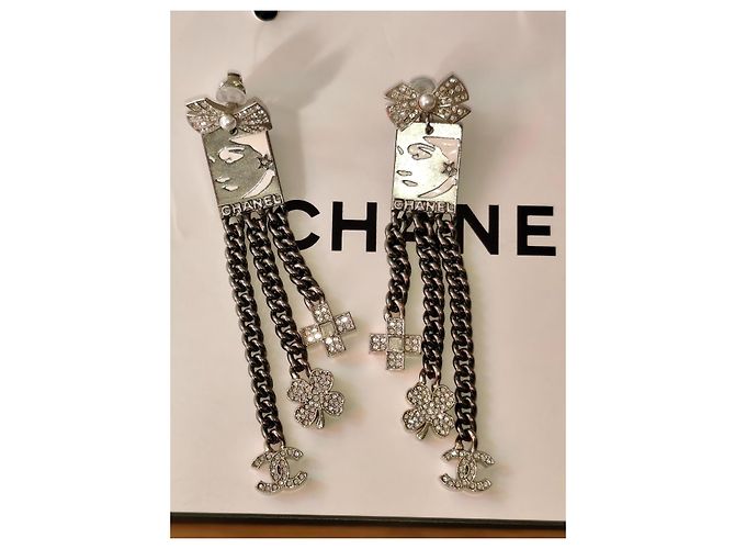 Orecchini pendenti Chanel acciaio argento Silver hardware - vista 9