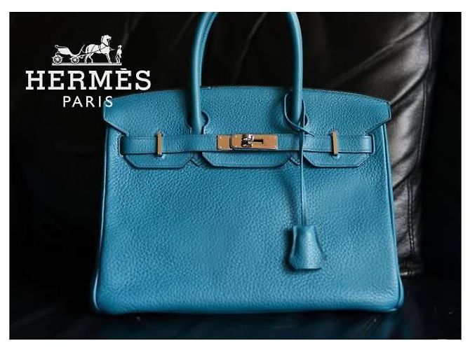 Hermès Birkin 35 Blu Izmir in pelle Taurillon Clemence - vista 2