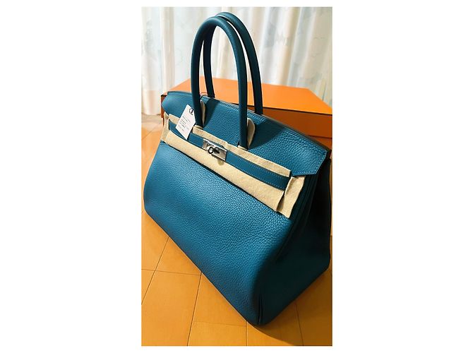 Hermès Birkin 35 Blu Izmir in pelle Taurillon Clemence - vista 3