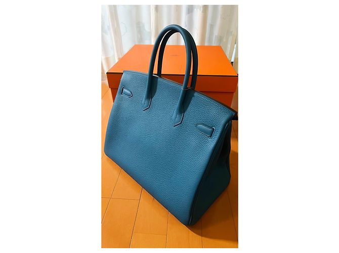 Hermès Birkin 35 Blu Izmir in pelle Taurillon Clemence - vista 4