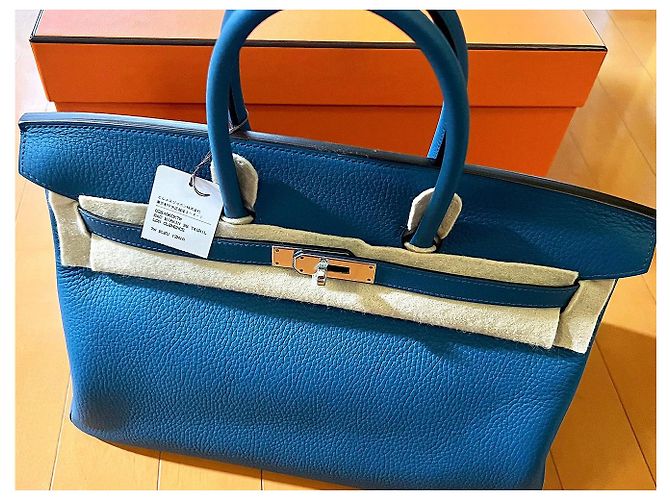 Hermès Birkin 35 Blu Izmir in pelle Taurillon Clemence - vista 6