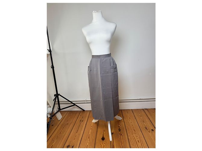 Gonna in lana vintage Dior grigia M Grigio - vista 15