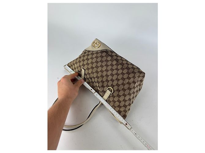 Vintage Gucci Monogram Tote Bag beige und weiß - Ansicht 10