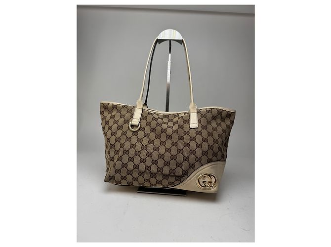 Vintage Gucci Monogram Tote Bag beige und weiß - Ansicht 13
