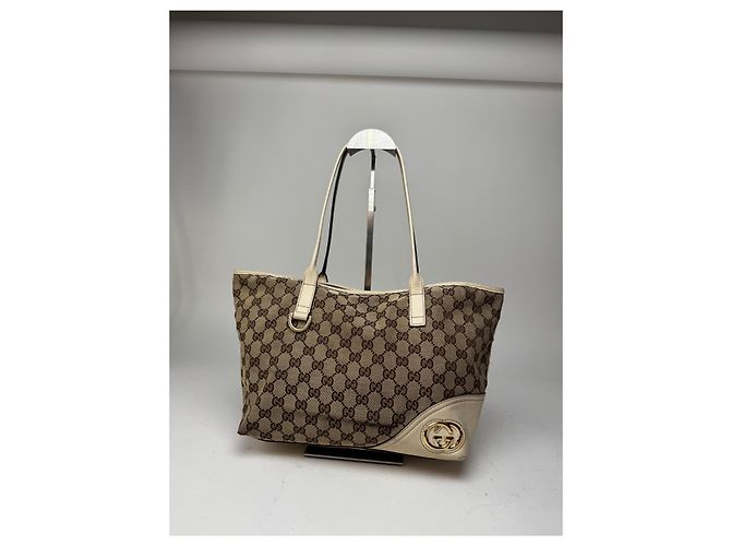 Vintage Gucci Monogram Tote Bag beige und weiß - Ansicht 7