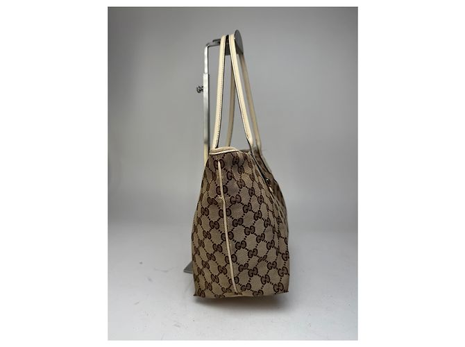 Vintage Gucci Monogram Tote Bag beige und weiß - Ansicht 8