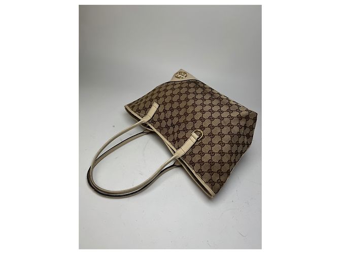 Vintage Gucci Monogram Tote Bag beige und weiß - Ansicht 9