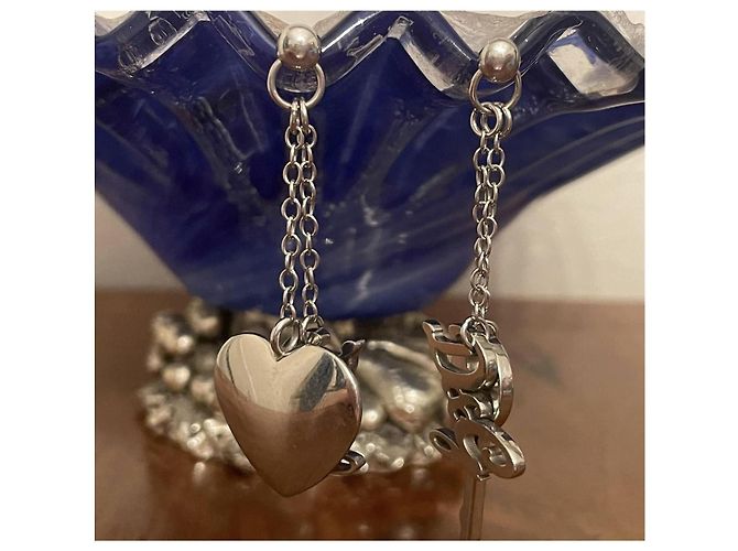 Iconici orecchini acciaio argento DOLCE & GABBANA  con cuore e chiave della felicità - vista 3