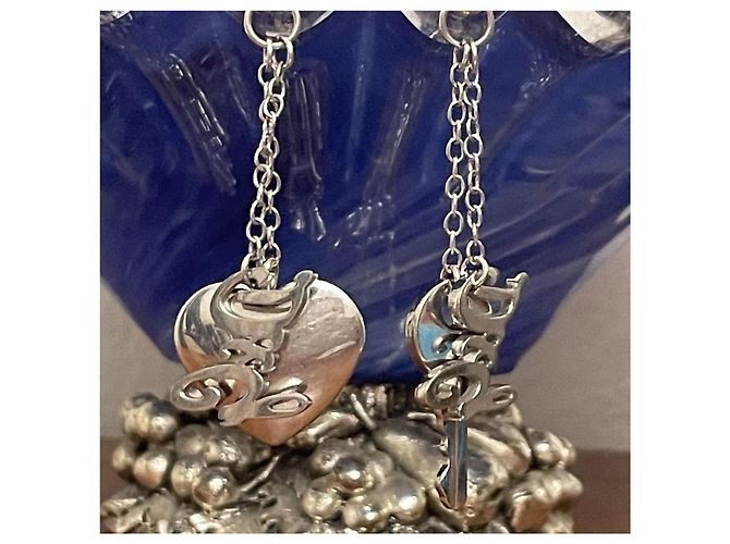 Iconici orecchini acciaio argento DOLCE & GABBANA  con cuore e chiave della felicità - vista 4