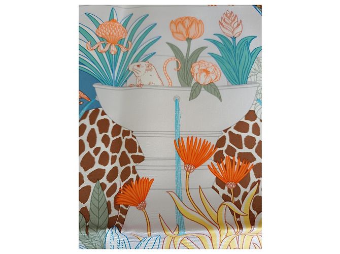 Edición muy limitada (100 ejemplares) bufanda Hermès 90 "Paraíso precioso" Azul Verde - vista 11