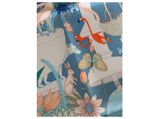 Edición muy limitada (100 ejemplares) bufanda Hermès 90 "Paraíso precioso" Azul Verde - vista 12