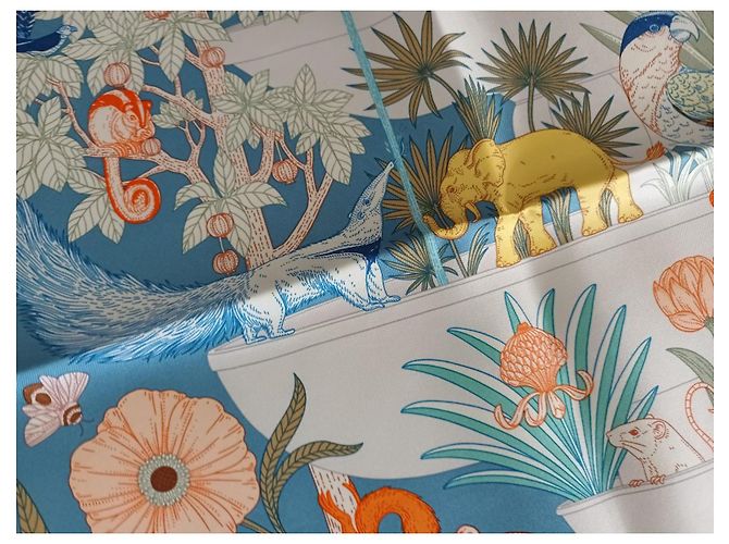 Edición muy limitada (100 ejemplares) bufanda Hermès 90 "Paraíso precioso" Azul Verde - vista 14