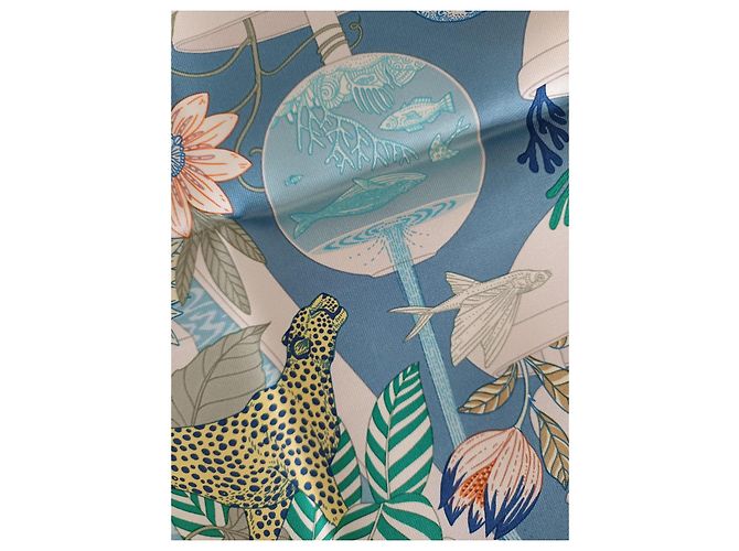 Edición muy limitada (100 ejemplares) bufanda Hermès 90 "Paraíso precioso" Azul Verde - vista 15