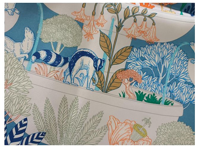 Edición muy limitada (100 ejemplares) bufanda Hermès 90 "Paraíso precioso" Azul Verde - vista 16