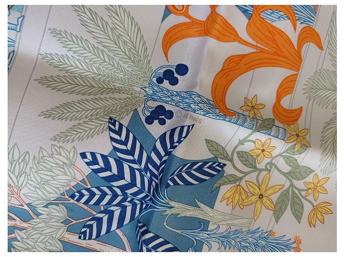 Edición muy limitada (100 ejemplares) bufanda Hermès 90 "Paraíso precioso" Azul Verde - vista 19