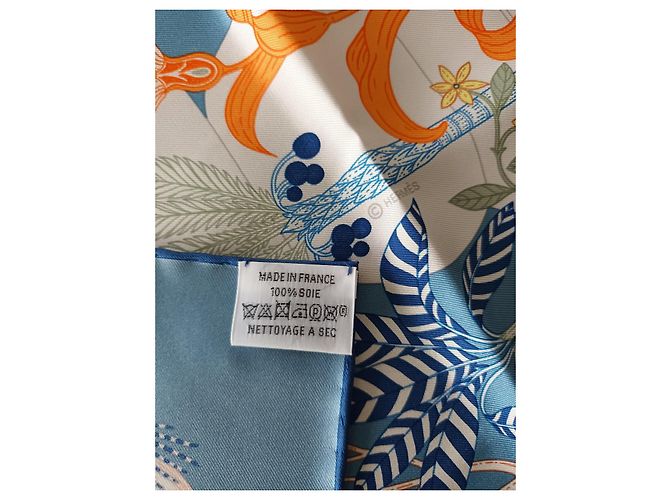Edición muy limitada (100 ejemplares) bufanda Hermès 90 "Paraíso precioso" Azul Verde - vista 20