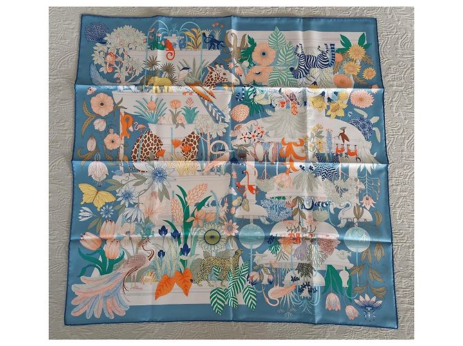 Edición muy limitada (100 ejemplares) bufanda Hermès 90 "Paraíso precioso" Azul Verde - vista 6