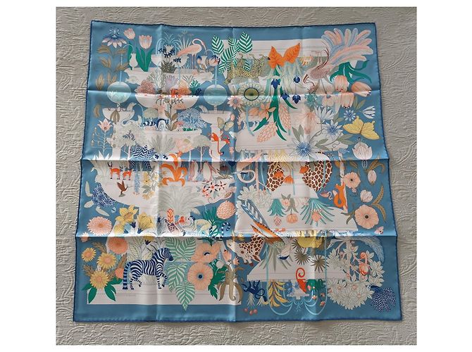 Edición muy limitada (100 ejemplares) bufanda Hermès 90 "Paraíso precioso" Azul Verde - vista 7