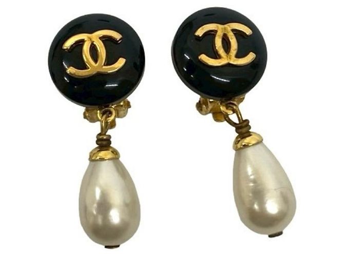 Orecchini in perla finta con motivo Coco Mark vintage di Chanel Nero Bianco D'oro - vista 4