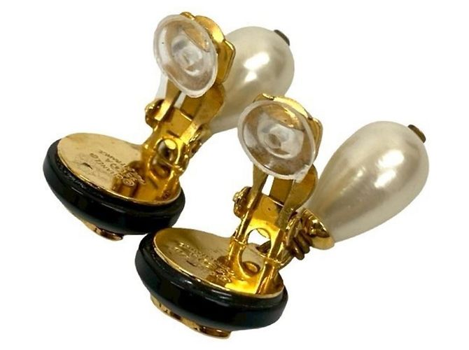 Orecchini in perla finta con motivo Coco Mark vintage di Chanel Nero Bianco D'oro - vista 6
