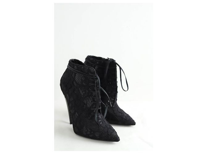 Saint Laurent Stivali in pelle nera con lacci Nero - vista 3