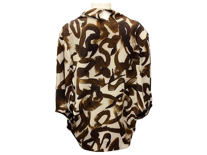 Blusa de crepé impresa marrón / beige de Dries Van Noten Castaño - vista 3