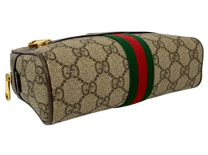Borsa a Spalla in Pelle Ophidia GG Supreme di Gucci Marrone Rosso Verde - vista 7