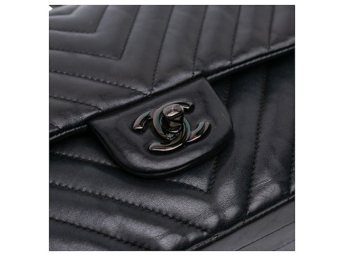 Chanel Black Medium Classic Chevron Lambskin So Black Double Flap Schwarz - Ansicht 7