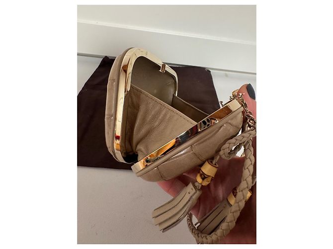 Clutch Gucci Broadway Bamboo Lock Taupe Pelle Coccodrillo - vista 10