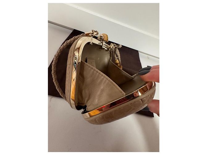 Clutch Gucci Broadway Bamboo Lock Taupe Pelle Coccodrillo - vista 11