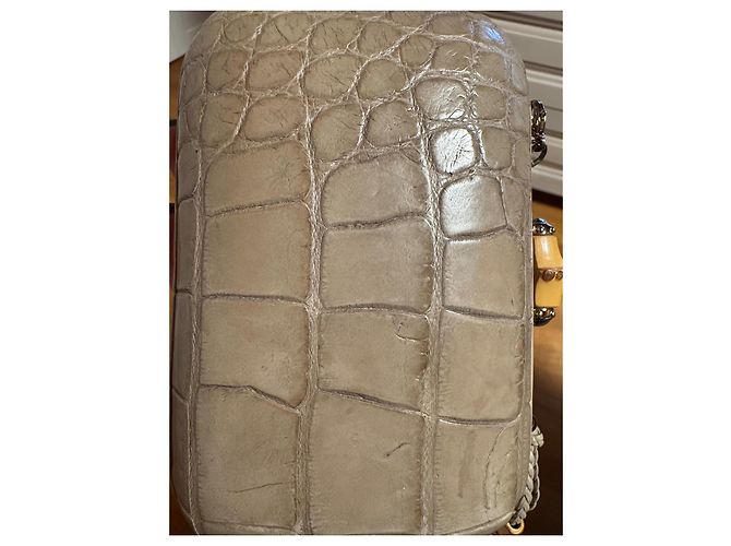 Clutch Gucci Broadway Bamboo Lock Taupe Pelle Coccodrillo - vista 13
