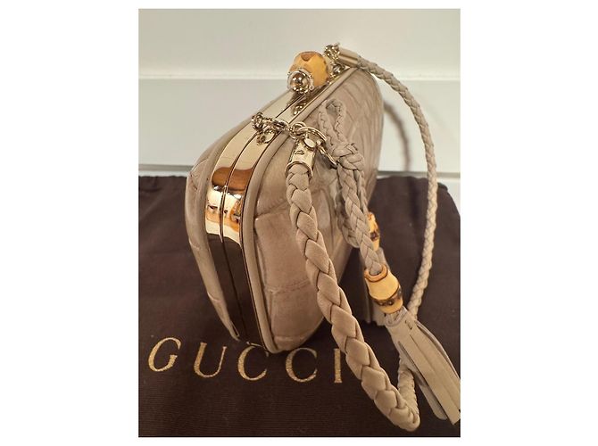 Clutch Gucci Broadway Bamboo Lock Taupe Pelle Coccodrillo - vista 3