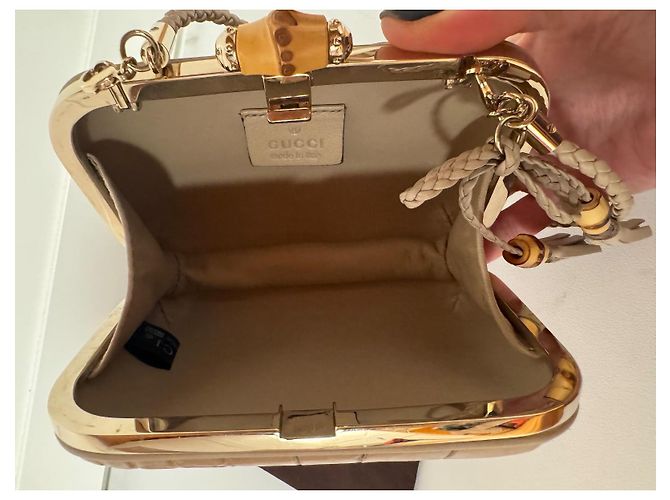 Clutch Gucci Broadway Bamboo Lock Taupe Pelle Coccodrillo - vista 7