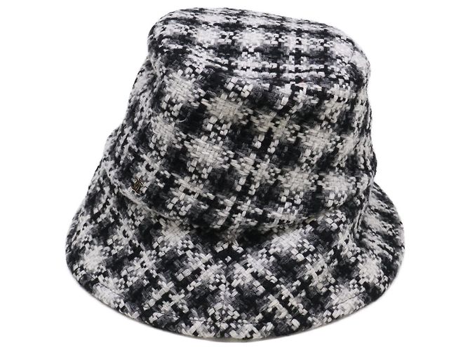 Chanel CC Coco Mark Tweed Bucket Hat Schwarz Weiß - Ansicht 2