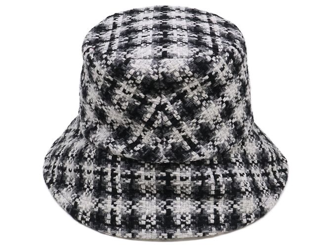 Chanel CC Coco Mark Tweed Bucket Hat Schwarz Weiß - Ansicht 3