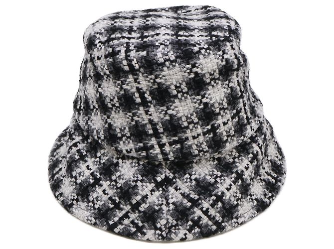 Chanel CC Coco Mark Tweed Bucket Hat Schwarz Weiß - Ansicht 4