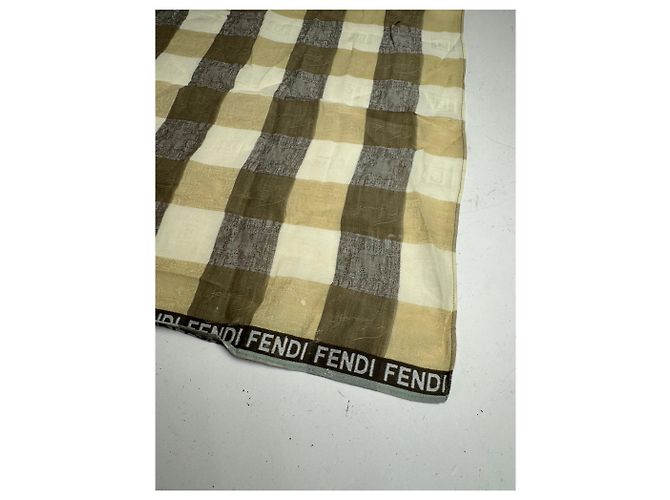 Vintage Fendi Karoschal braun und weiß - Ansicht 2