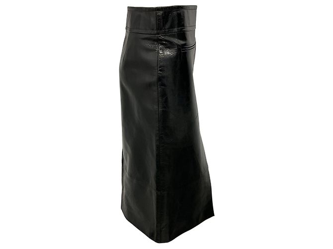 Falda lápiz midi de piel de cordero patentada negra Khaite Negro - vista 2