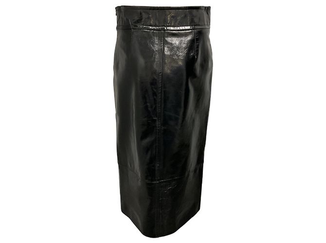 Falda lápiz midi de piel de cordero patentada negra Khaite Negro - vista 3