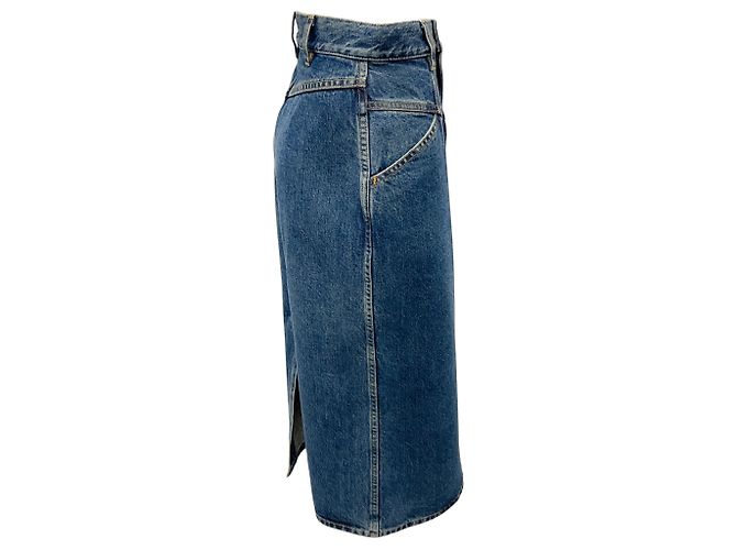 Céline Celine Blaue High-Waisted Denim-Midirock 2021 - Ansicht 2