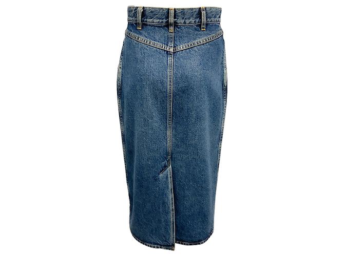 Céline Celine Blaue High-Waisted Denim-Midirock 2021 - Ansicht 3