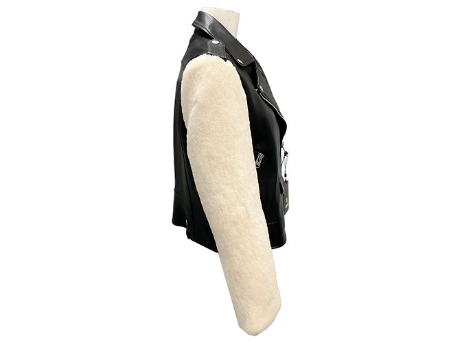 Mackage Black Baya Lambskin Leather and Shearling Biker Jacket - view 2