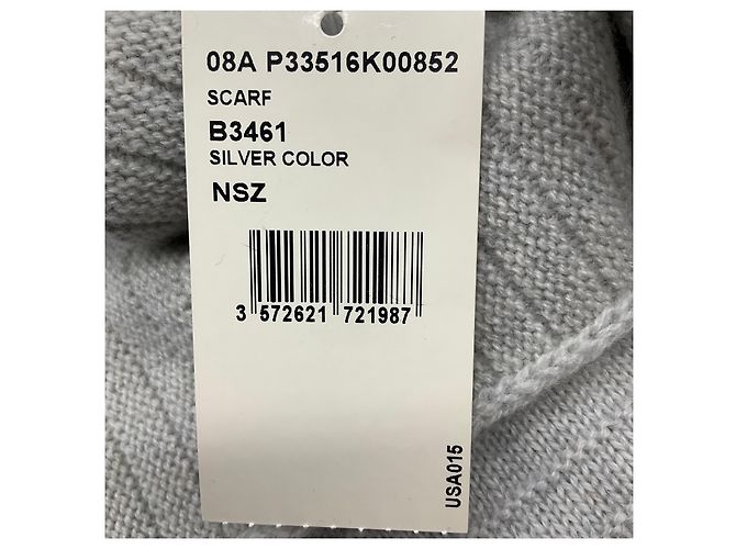 Chanel Fransen Cashmere Strickschal Silber / Grau / Marine 2008 - Ansicht 13